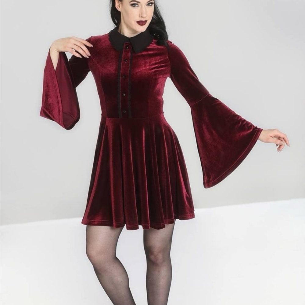 Hell Bunny Velvet Whimsigoth Goth Witchy Prudence Dress Burgundy Size XxL
